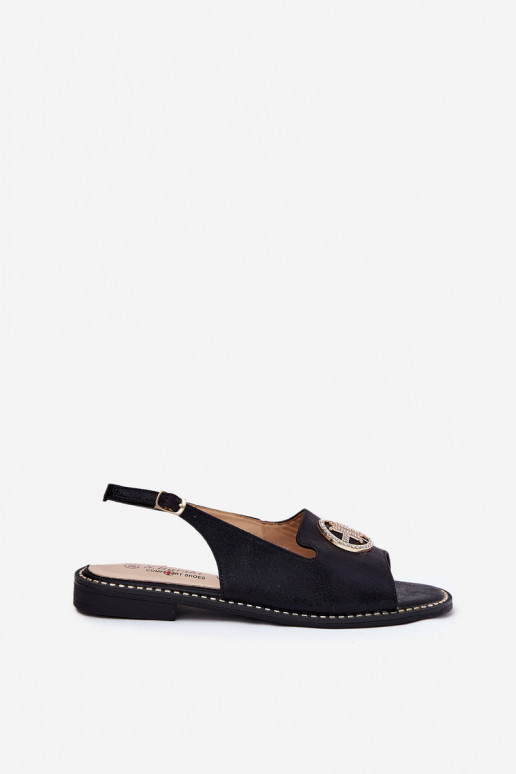 Dames sandalen met brede hakken met ornamenten S.Barski KV51-002 zInart