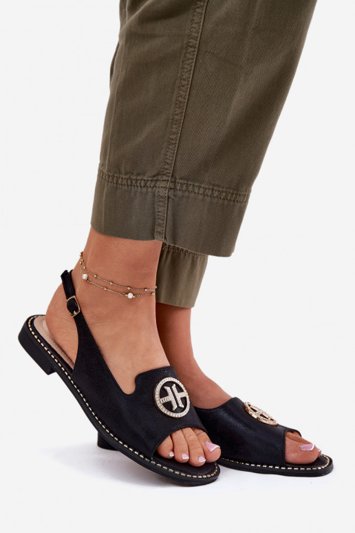 Dames sandalen met brede hakken met ornamenten S.Barski KV51-002 zInart