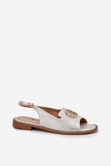 Dames sandalen met brede hakken en ornamenten S.Barski KV51-002 zilveren kleur 2