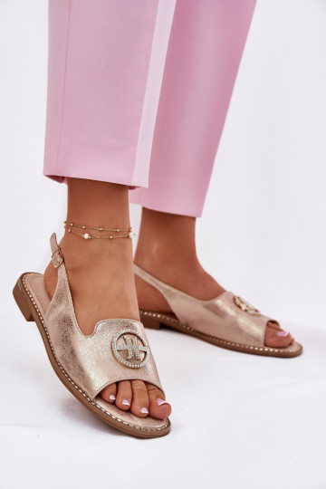 Dames sandalen met brede hakken en ornamenten S.Barski KV51-002 roségouden kleur