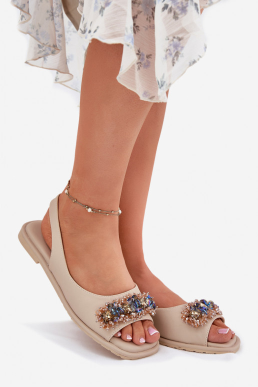 Sandalen voor dames met glanzende gaten S.Barski KV51-079 beige