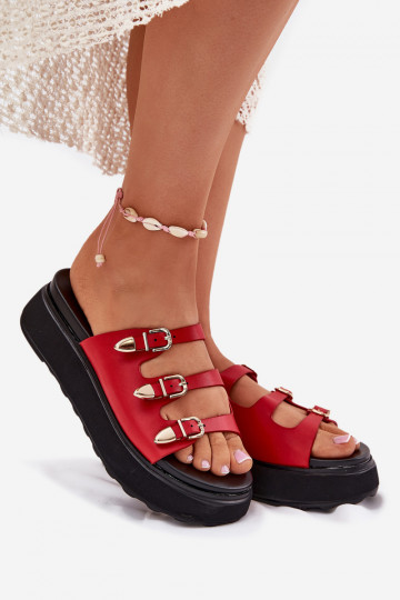 Damespantoffels met platform Met Strepen rood Nimiotte 2