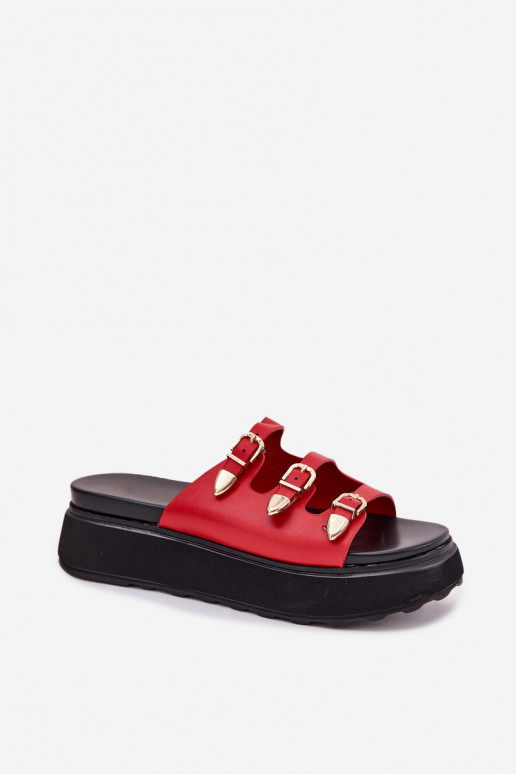 Damespantoffels met platform Met Strepen rood Nimiotte Damespantoffels met platform Met Strepen rood Nimiotte