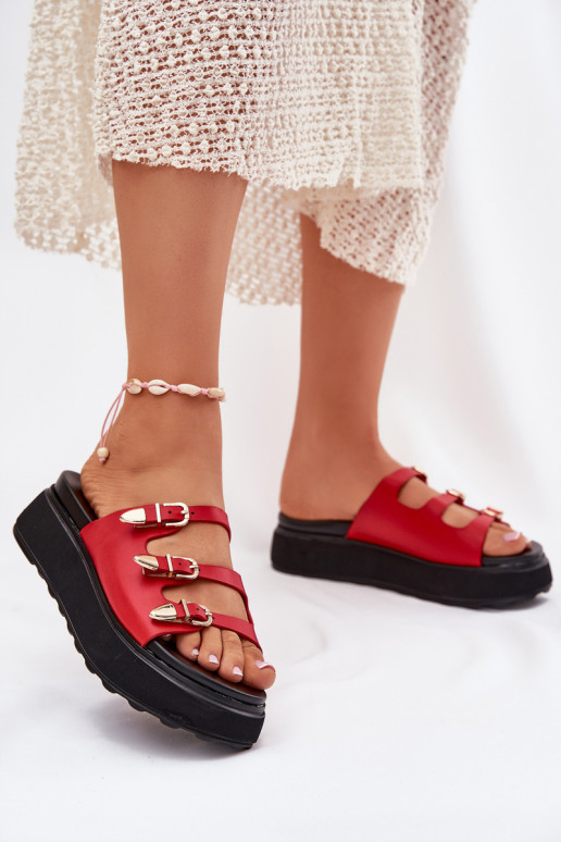 Damespantoffels met platform Met Strepen rood Nimiotte Damespantoffels met platform Met Strepen rood Nimiotte
