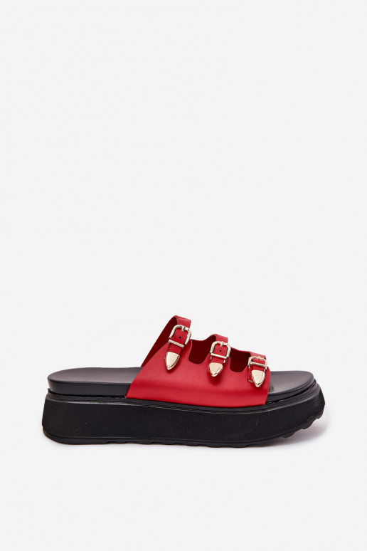 Damespantoffels met platform Met Strepen rood Nimiotte Damespantoffels met platform Met Strepen rood Nimiotte