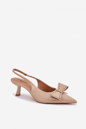 Schoenen met dunne hakken met linten beige Folesca 2