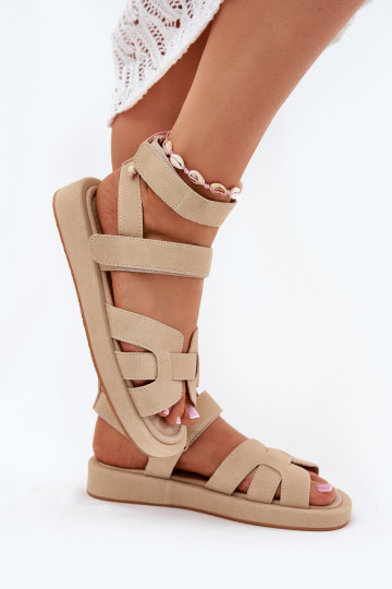 Dames sandalen met klittenbandsluitingen Uvissa zandkleur 2