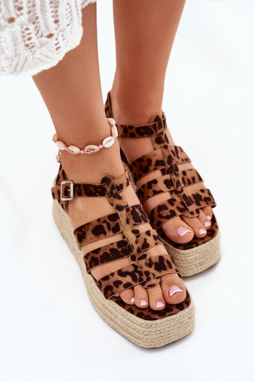 Dames sandalen met bandjes en vlecht elementen Pardauss met luipaardprint