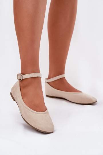 Eko Ballerinas van suède met riemen I met gespen beige Deomira