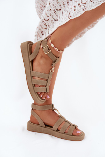 Dames sandalen met platform en gouden details Kartia chaki kleurig
