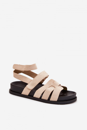 Dirbtelijke suède dames sandalen met klittenbandsluiting Valpera zandkleur 2