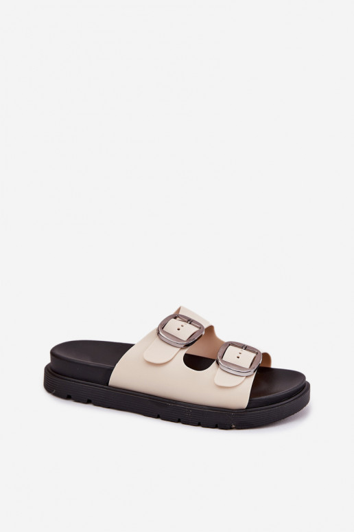 Damespantoffels met gespen met platform beige Elamas Damespantoffels met gespen met platform beige Elamas