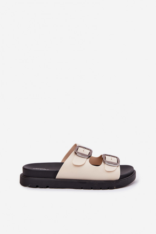 Damespantoffels met gespen met platform beige Elamas Damespantoffels met gespen met platform beige Elamas