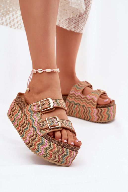 Damespantoffels met platform Met Vlecht I met gespenmi Verschillende kleuren Eradriana