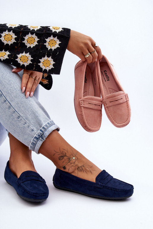 Elegante suède mocassins donkerblauIn Lenvie