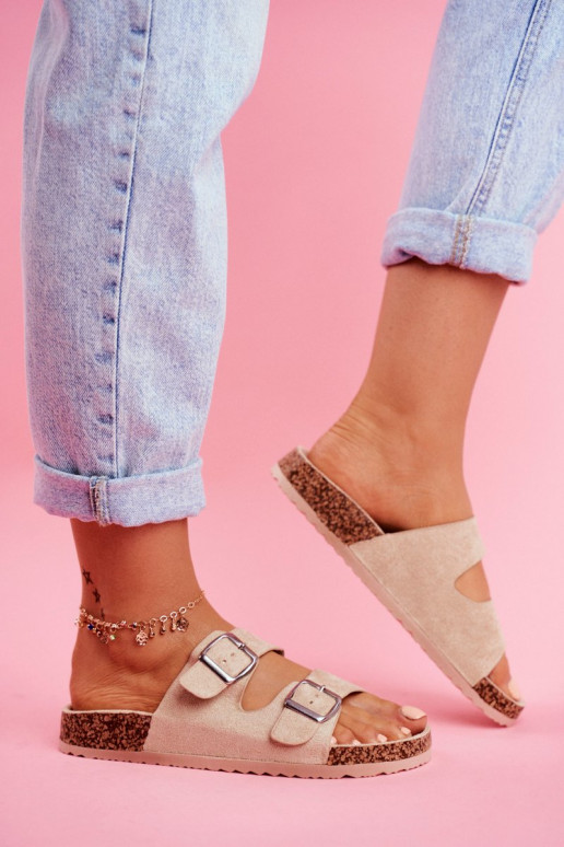 Dames Slippers Op Korek met gespen beige Si Senor