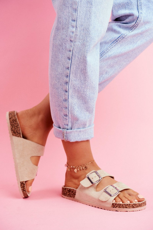 Dames Slippers Op Korek met gespen beige Si Senor