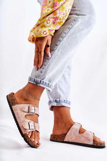 Dames slippers op kurken zool met gespen Vivio in roségoud 2