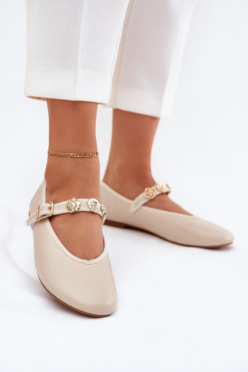 Ballerinas Dames met riemen I gouden kleurmi Przypinkami beige Firicene 2