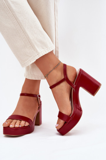 Dames sandalen van kunstleer met hakken Lillita bordeaux kleur