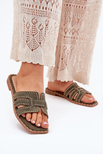 Gedecoriseerde slippers met brede hakken Anniles groen