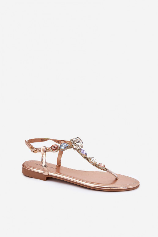 Dames sandalen met brede hakken met glanzende gaten rosé gouden kleur Fiolalia Dames sandalen met brede hakken met glanzende gaten rosé gouden kleur Fiolalia