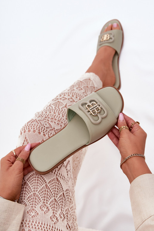 gelijk aan Damespantoffels Met sierlijk Detalem groene kleur Nenitta