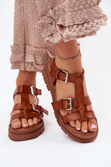 Dames sandalen Eko Leer met gespen bruine kleur Jeneliena 2
