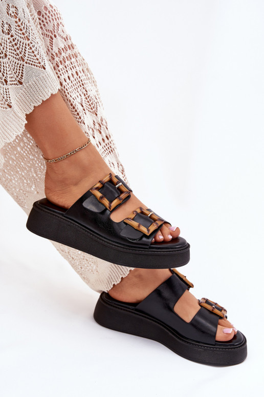 Eko Leren pantoffels Dames met platform met gespen zInart Xanivia