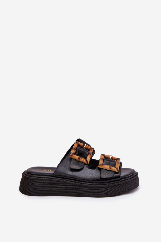 Eko Leren pantoffels Dames met platform met gespen zInart Xanivia