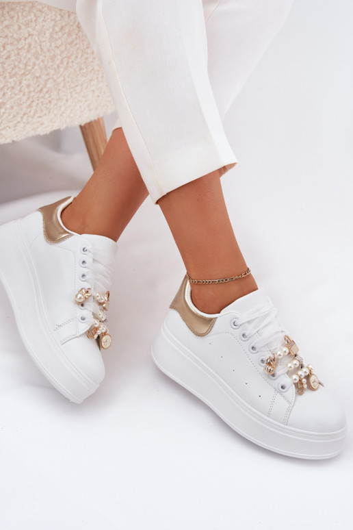 Sneakers model schoenen Dames met platform Z Przypinkami INit-gouden kleur Ocerdia