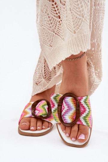 Witte dames slippers met gespen LuĮam 2
