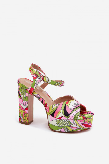 Geprinte sandalen met hakjes en plateau Slaria roze en groen 2