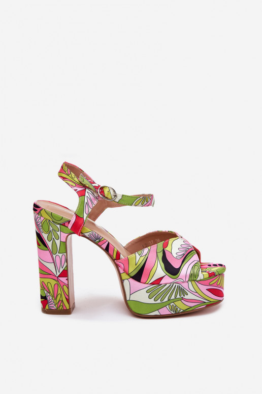 Met patroon sandalen met hakken en platform roze-groene kleur Slaria