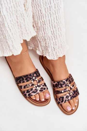 gelijk aan Damespantoffels Ze gouden kleurm Detalem met luipaardbontpatronen Noroti