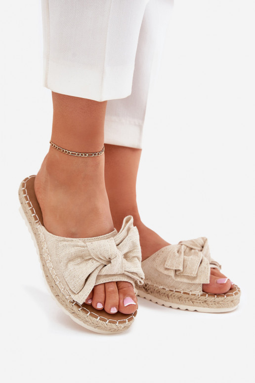 Damespantoffels met platform Met Vlecht I Kokardką beige Alpireda