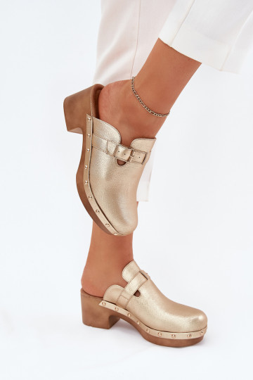 Slippers Klompen Dames met hakken met gespen gouden kleur Veldexina