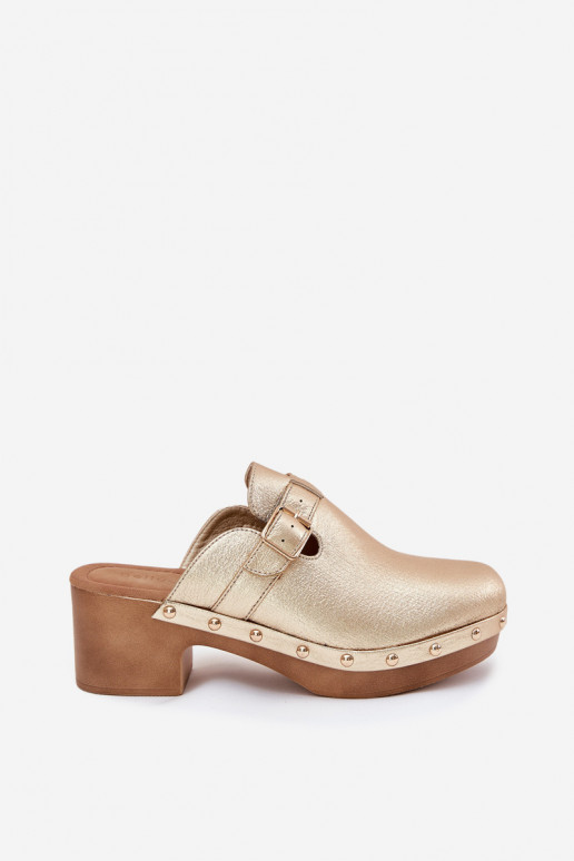 Slippers Klompen Dames met hakken met gespen gouden kleur Veldexina