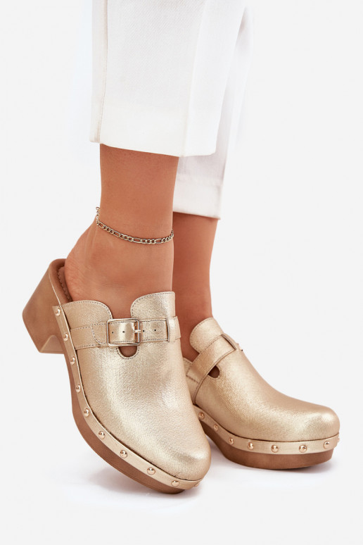 Slippers Klompen Dames met hakken met gespen gouden kleur Veldexina