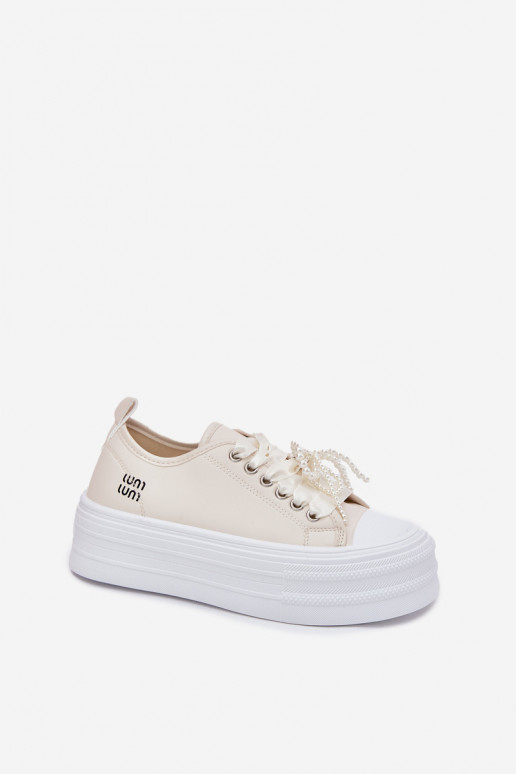 Vrijetijdsschoenen met platform Met sierlijk Vetersluitingm beige Tivora