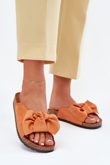 Oranje dames slippers "Seressa" op kurken zool met strik