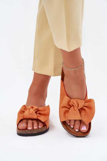 Oranje dames slippers "Seressa" op kurken zool met strik 2