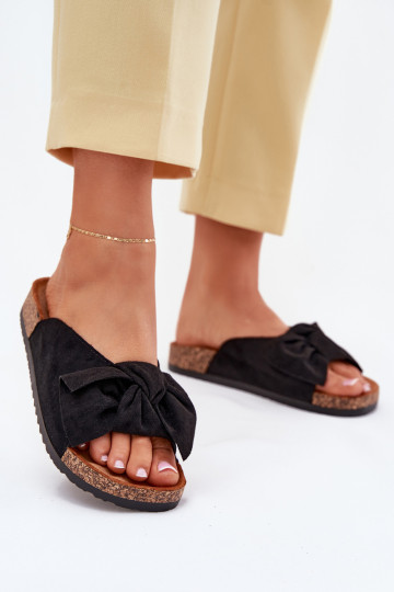 Zwarte dames slippers "Seressa" op kurken zool met strik