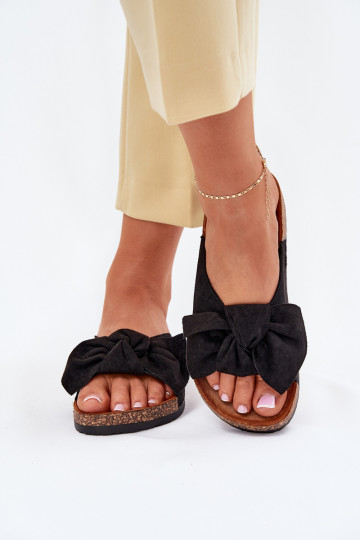 Zwarte dames slippers "Seressa" op kurken zool met strik 2