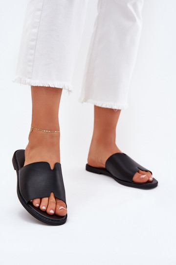 Dames eco-lederen slippers met brede hakken Kalimira zwarte kleur 2