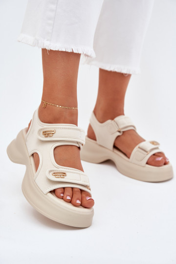 Dames sandalen met gouden details Luvira zandkleur