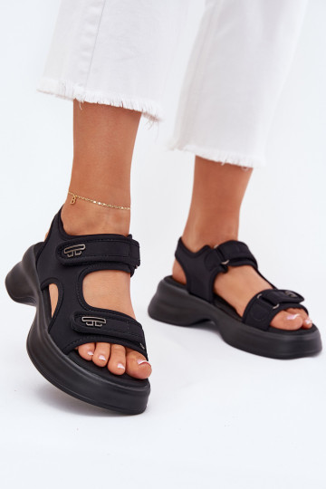 Dames sandalen met gouden details Luvira zwarte kleur 2