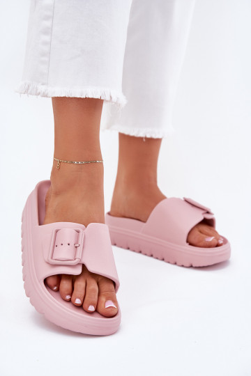 Damespantoffels LichtgeInicht pantoffels met platform met gespen roze Viasara