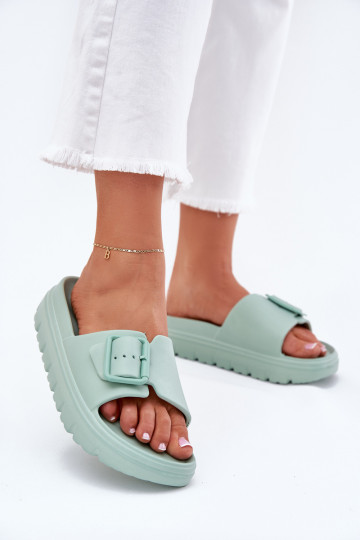 Dames lichte groene slippers met platform en gespen „Viasara" 2