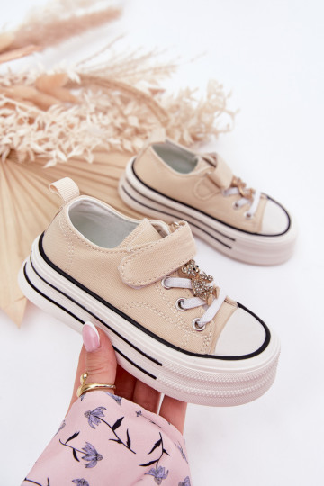 Kinderen vrijetijdsschoenen Ze Złotą Przypinką teddyberen beige Solena
